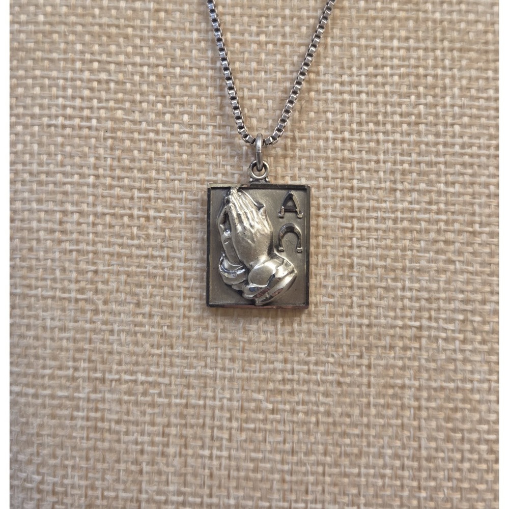 Vtg‎ Sterling Silver Hayward Serenity Prayer Alpha Omega Pendant 18" Box Chain